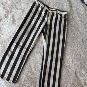 Céline Black and White Striped low rise cropped Pants